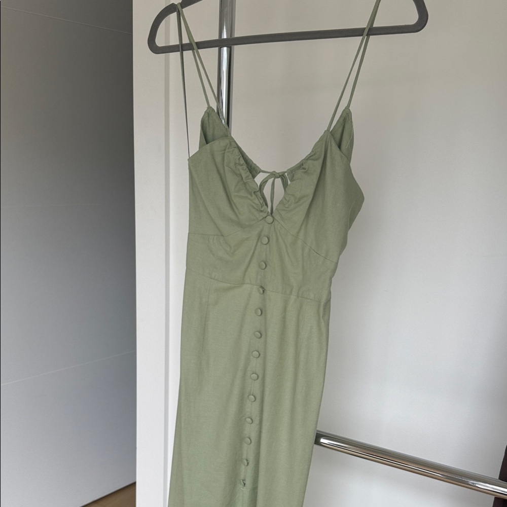Zara Light Green Maxi Dress with Button Detail